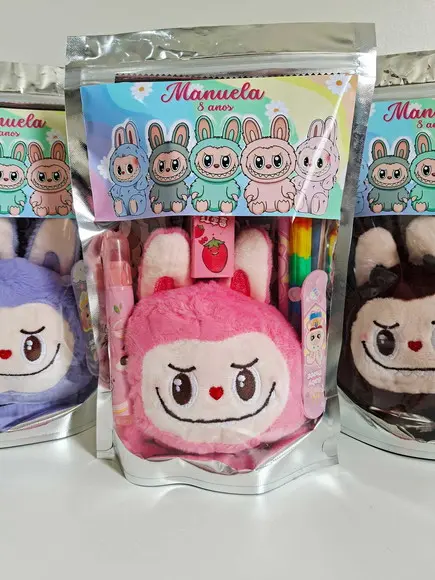 Kit Papelaria Fofa Saquinho Zip Personalizado Labubu