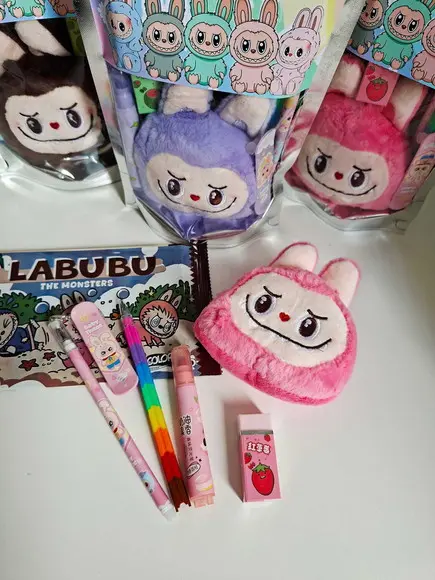 Kit Papelaria Fofa Saquinho Zip Personalizado Labubu
