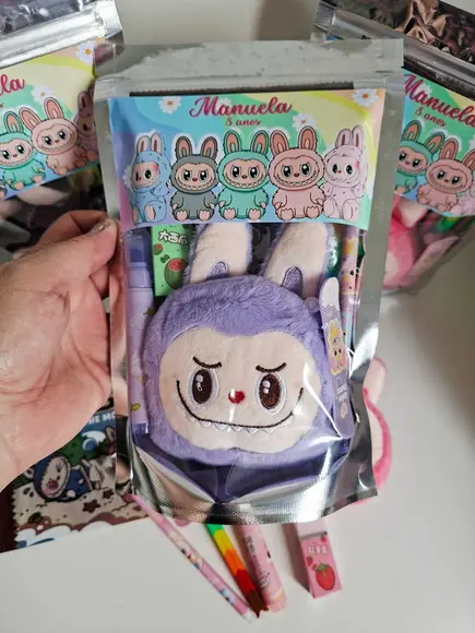 Kit Papelaria Fofa Saquinho Zip Personalizado Labubu