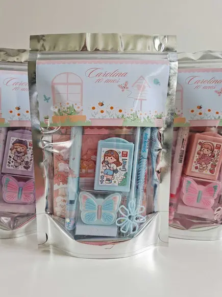 Kit Papelaria Fofa Saquinho Zip Personalizado Margaridas