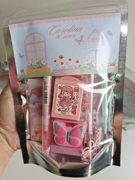 Kit Papelaria Fofa Saquinho Zip Personalizado Margaridas
