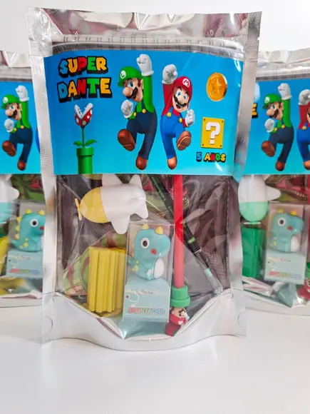 Kit Papelaria Fofa Saquinho Zip Personalizado Mário