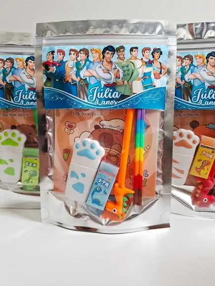Kit Papelaria Fofa Saquinho Zip Personalizado Príncipes