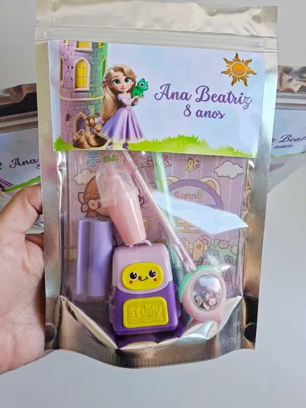 Kit Papelaria Fofa Saquinho Zip Personalizado Rapunzel