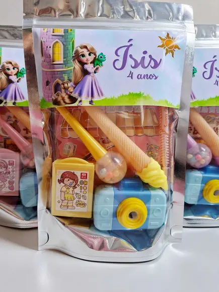 Kit Papelaria Fofa Saquinho Zip Personalizado Rapunzel