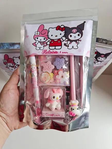 Kit Papelaria Fofa Saquinho Zip Personalizado Sanrio