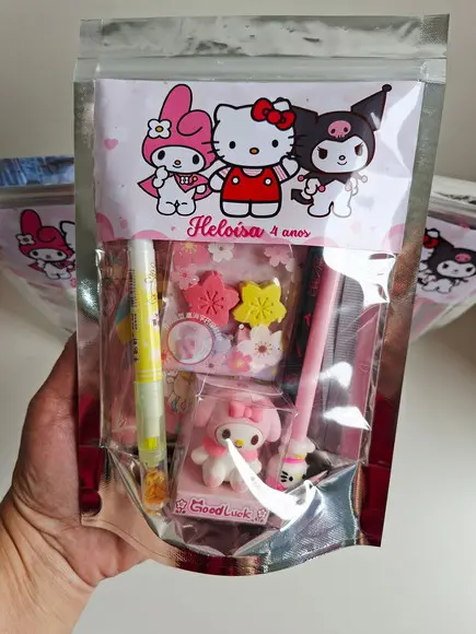 Kit Papelaria Fofa Saquinho Zip Personalizado Sanrio