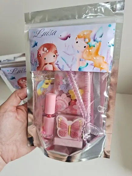 Kit Papelaria Fofa Saquinho Zip Personalizado Sereia
