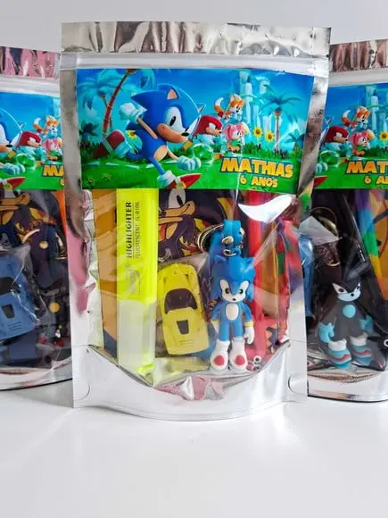 Kit Papelaria Fofa Saquinho Zip Personalizado Sonic