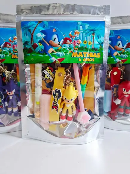 Kit Papelaria Fofa Saquinho Zip Personalizado Sonic