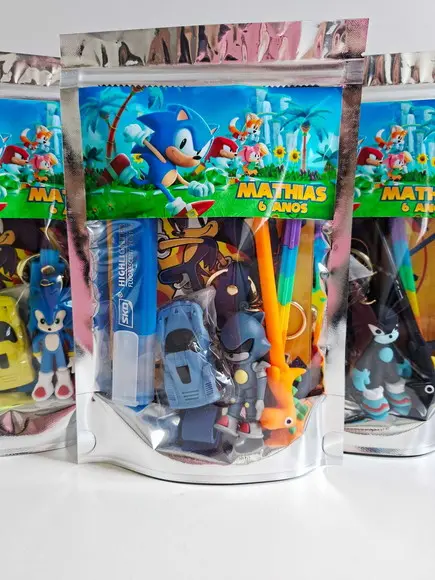 Kit Papelaria Fofa Saquinho Zip Personalizado Sonic