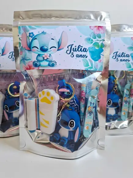 Kit Papelaria Fofa Saquinho Zip Personalizado Stitch