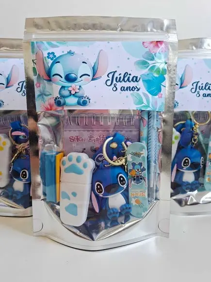 Kit Papelaria Fofa Saquinho Zip Personalizado Stitch