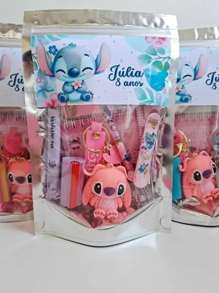 Kit Papelaria Fofa Saquinho Zip Personalizado Stitch