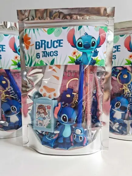 Kit Papelaria Fofa Saquinho Zip Personalizado Stitch