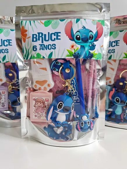 Kit Papelaria Fofa Saquinho Zip Personalizado Stitch