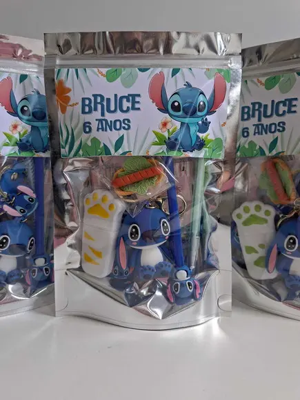 Kit Papelaria Fofa Saquinho Zip Personalizado Stitch