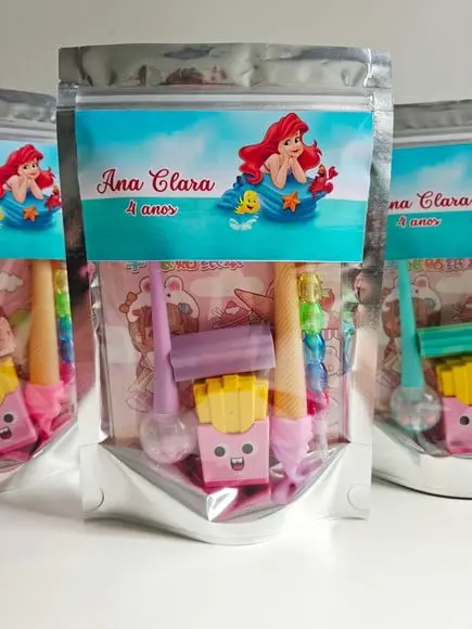 Kit Papelaria Saquinho Zip Personalizado Ariel Sereia