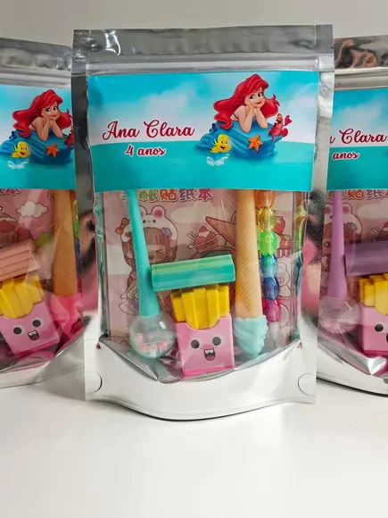 Kit Papelaria Saquinho Zip Personalizado Ariel Sereia