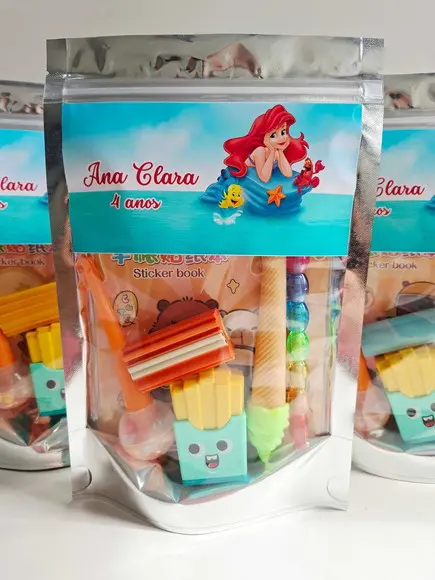 Kit Papelaria Saquinho Zip Personalizado Ariel Sereia