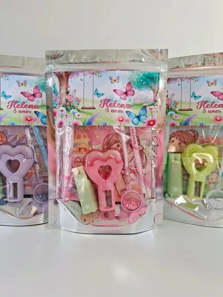 Kit Papelaria Saquinho Zip Personalizado Borboletas Jardim