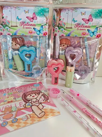 Kit Papelaria Saquinho Zip Personalizado Borboletas Jardim