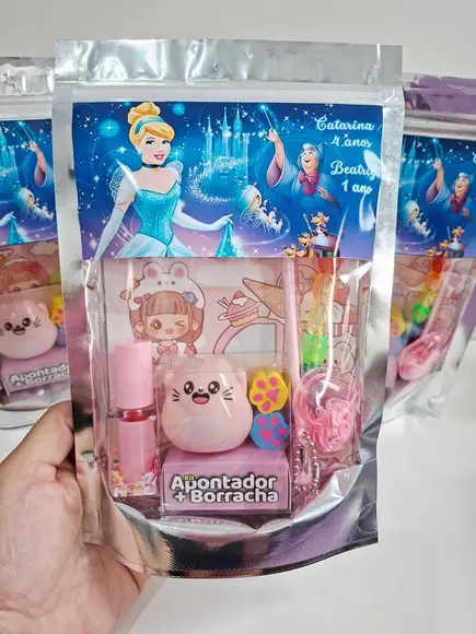 Kit Papelaria Saquinho Zip Personalizado Cinderela