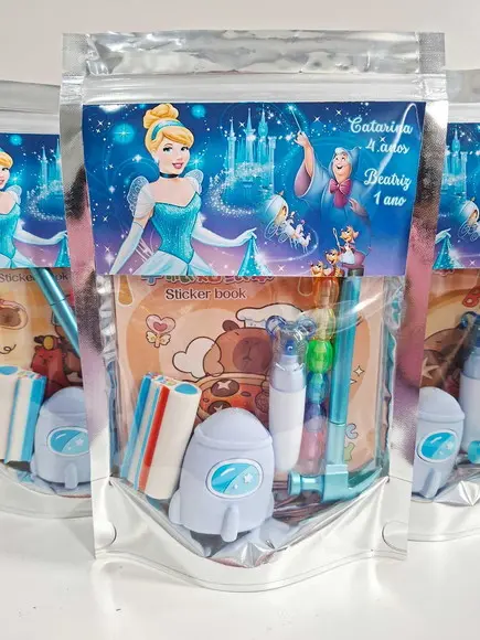 Kit Papelaria Saquinho Zip Personalizado Cinderela