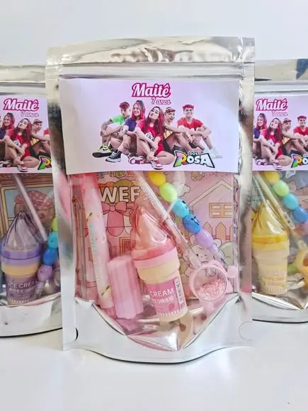 Kit Papelaria Saquinho Zip Personalizado dos Rosa