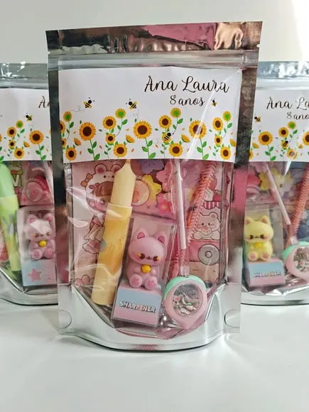 Kit Papelaria Saquinho Zip Personalizado Girassol