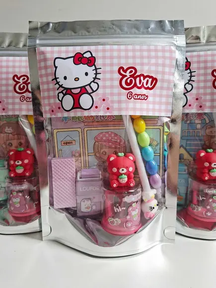 Kit Papelaria Saquinho Zip Personalizado Hello Kitty