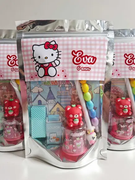 Kit Papelaria Saquinho Zip Personalizado Hello Kitty