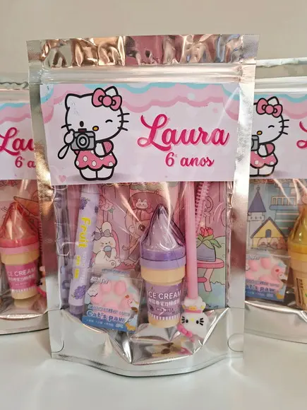 Kit Papelaria Saquinho Zip Personalizado Hello Kitty