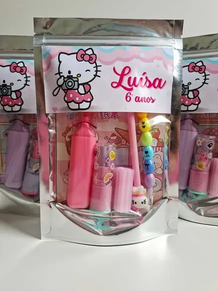 Kit Papelaria Saquinho Zip Personalizado Hello Kitty