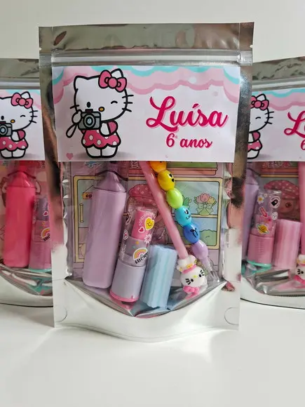 Kit Papelaria Saquinho Zip Personalizado Hello Kitty