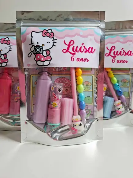 Kit Papelaria Saquinho Zip Personalizado Hello Kitty