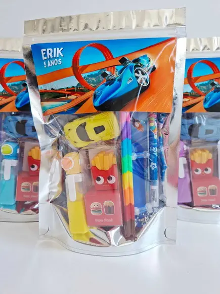 Kit Papelaria Saquinho Zip Personalizado Hotwheels