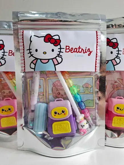 Kit Papelaria Saquinho Zip Personalizado Hello Kitty