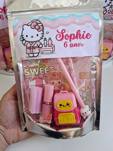 Kit Papelaria Saquinho Zip Personalizado Hello Kitty