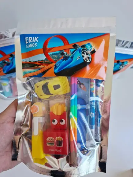Kit Papelaria Saquinho Zip Personalizado Hotwheels