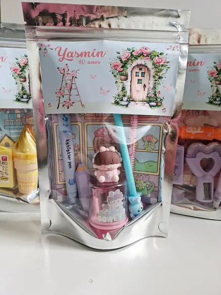 Kit Papelaria Saquinho Zip Personalizado Jardim Borboletas