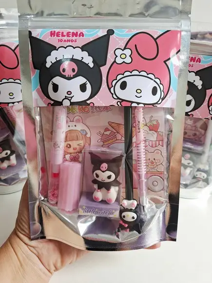 Kit Papelaria Saquinho Zip Personalizado Kuromi