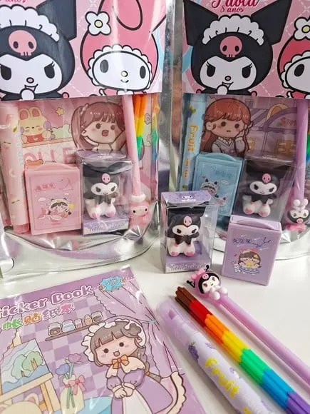 Kit Papelaria Saquinho Zip Personalizado Kuromi My Melody