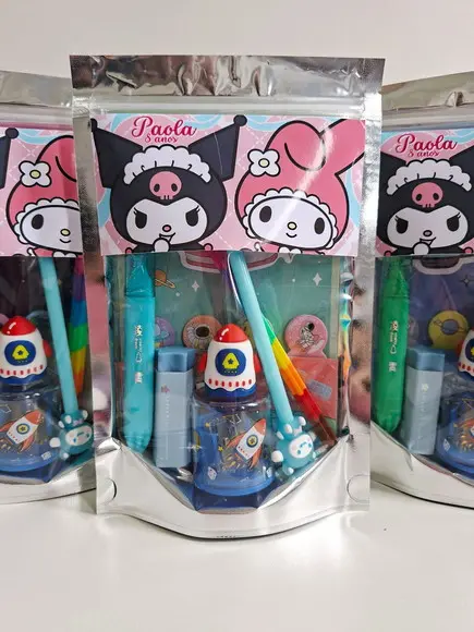 Kit Papelaria Saquinho Zip Personalizado Kuromi My Melody