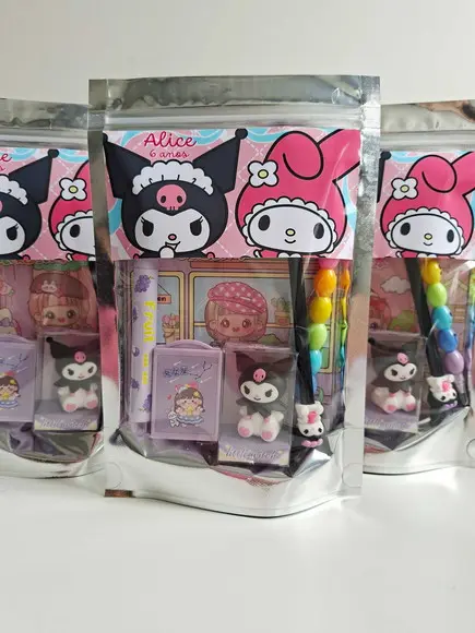 Kit Papelaria Saquinho Zip Personalizado Kuromi My Melody