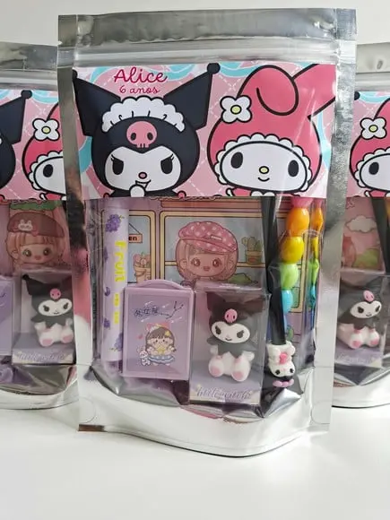 Kit Papelaria Saquinho Zip Personalizado Kuromi My Melody