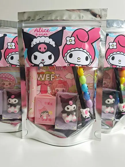 Kit Papelaria Saquinho Zip Personalizado Kuromi My Melody