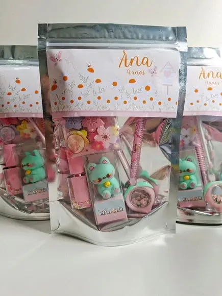 Kit Papelaria Saquinho Zip Personalizado Margaridas