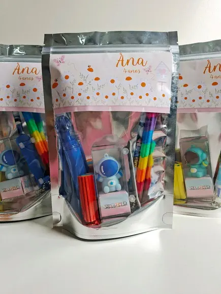 Kit Papelaria Saquinho Zip Personalizado Margaridas
