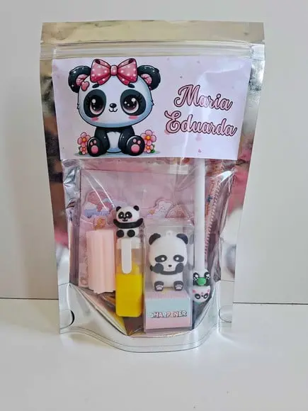 Kit Papelaria Saquinho Zip Personalizado Panda